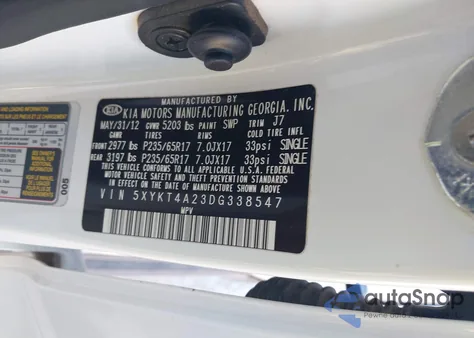 2013 Kia Sorento Lx V6 from USA, damaged, VIN 5XYKT4A23DG338547